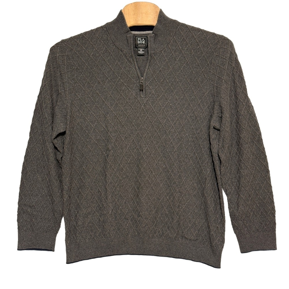 Jos A Bank Traveler 2XLT Grey Diamond Knit 100% Pima Cotton Quarter Zip‎ Sweater